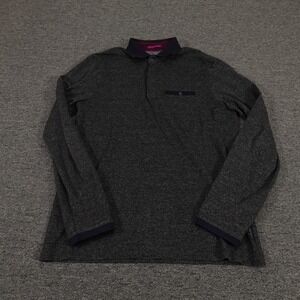 Ted Baker Polo Shirt Mens Medium Gray Long Sleeve Knit Chest Pocket Casual